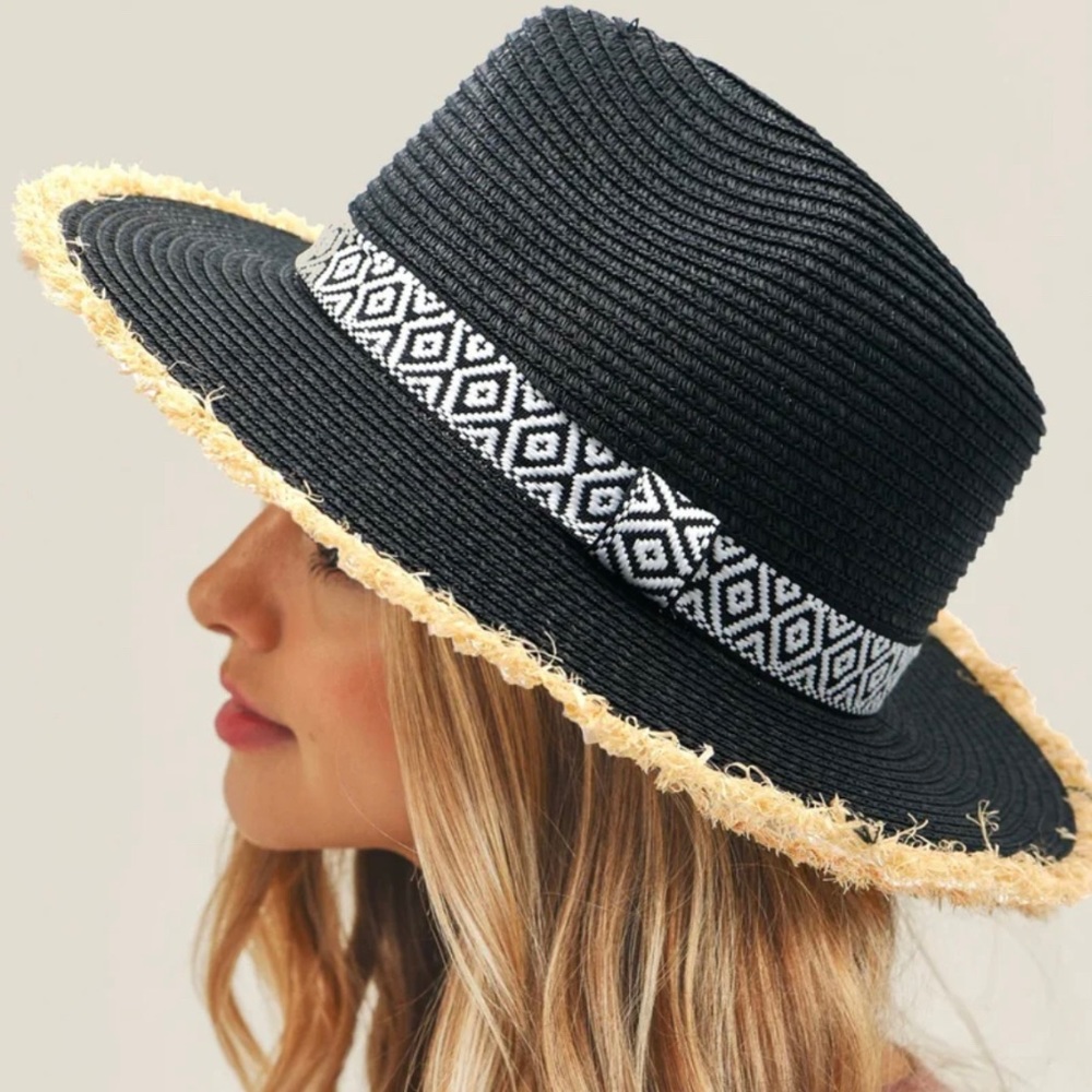 NWT Adjustable Black Straw Hat